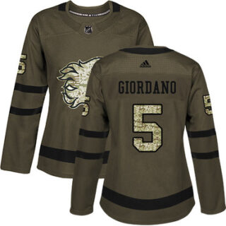 Women's Calgary Flames #5 Mark Giordano Green Salute to Service Stitched NHL Jersey