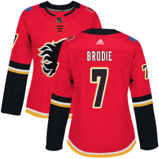 Women's Calgary Flames #7 TJ Brodie Red Home Authentic Stitched NHL Jersey