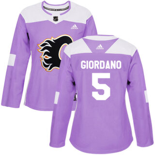 Women's Calgary Flames #5 Mark Giordano Purple Authentic Fights Cancer Stitched NHL Jersey