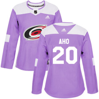 Women's Carolina Hurricanes #20 Sebastian Aho Purple Authentic Fights Cancer Stitched NHL Jersey