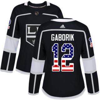 Women's Los Angeles Kings #12 Marian Gaborik Black Home Authentic USA Flag Stitched NHL Jersey