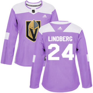 Women's Vegas Golden Knights #24 Oscar Lindberg Purple Authentic Fights Cancer Stitched NHL Jersey