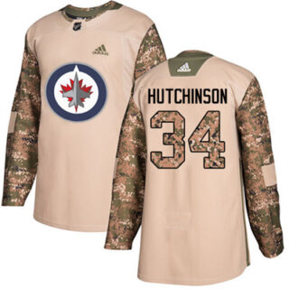 Youth Winnipeg Jets #34 Michael Hutchinson Camo Authentic 2017 Veterans Day Stitched NHL Jersey