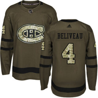 Youth Montreal Canadiens #4 Jean Beliveau Green Salute to Service Stitched NHL Jersey