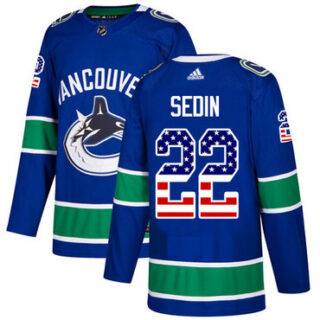 Youth Vancouver Canucks #22 Daniel Sedin Blue Home Authentic USA Flag Stitched NHL Jersey