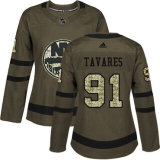 Women's New York Islanders #91 John Tavares Green Salute to Service Stitched NHL Jersey