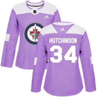 Women's Winnipeg Jets #34 Michael Hutchinson Purple Authentic Fights Cancer Stitched NHL Jersey