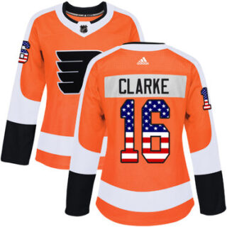 Women's Philadelphia Flyers #16 Bobby Clarke Orange Home Authentic USA Flag Stitched NHL Jersey