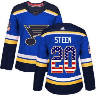 Women's St. Louis Blues #20 Alexander Steen Blue Home Authentic USA Flag Stitched NHL Jersey
