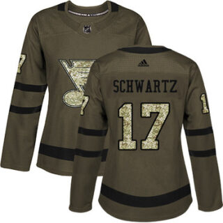 Women's St. Louis Blues #17 Jaden Schwartz Green Salute to Service Stitched NHL Jersey