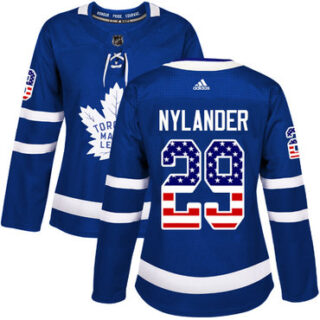 Women's Toronto Maple Leafs #29 William Nylander Blue Home Authentic USA Flag Stitched NHL Jersey