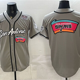 Men's San Antonio Spurs Team Big Logo Gray USA 250 Stitched Baseball Jersey