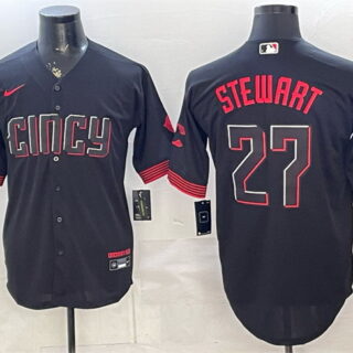 Men's Cincinnati Reds #27 Sal Stewart Black City Connect Cool Base Stitched Baseball Jersey