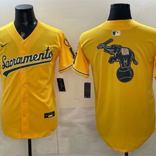 Men's Oakland Athletics Team Big Logo 2026 Yellow Alternate Sacramento Celebrating 125 Years Vapor Limited Stitched Baseball Jersey