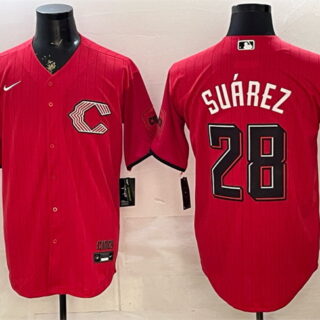 Men's Cincinnati Reds #28 Eugenio Suarez Red 2026 City Connect Stadium Stitched Baseball Jersey