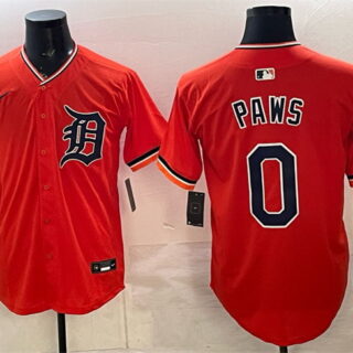 Men's Detroit Tigers #0 Paws Orange Limited Stitched Baseball Jersey