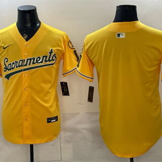 Men's Oakland Athletics Blank 2026 Yellow Alternate Sacramento Celebrating 125 Years Vapor Limited Stitched Baseball Jersey