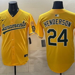 Men's Oakland Athletics #24 Rickey Henderson 2026 Yellow Alternate Sacramento Celebrating 125 Years Vapor Limited Stitched Baseball Jersey