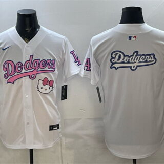 Men's Los Angeles Dodgers Team Big Logo White Hello Kitty Night Stitched Baseball Jersey