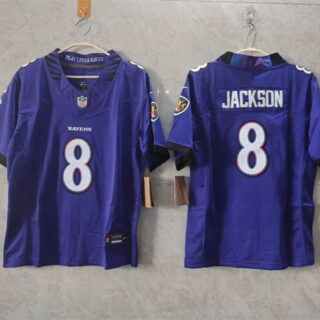 Women's Baltimore Ravens #8 Lamar Jackson Purple F.U.S.E. Vapor Football Jersey(Run Small)