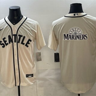 Men's Seattle Mariners Team Big Logo Cream Alternate Stitched Baseball Jersey