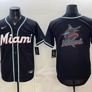 Men's Miami Marlins Team Big Logo 2026 Fashion Replica Black Out Stitched Baseball Jersey