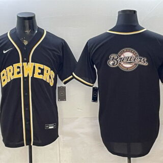 Men's Milwaukee Brewers Team Big Logo 2026 Fashion Replica Black Out Stitched Baseball Jersey