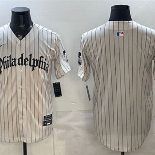 Men's Philadelphia Phillies Blank Cream Pinstripe Gothic Vapor Limited Stitched Jersey