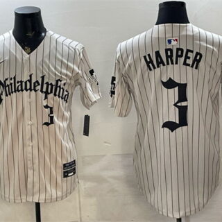 Men's Philadelphia Phillies #3 Bryce Harper Cream Pinstripe Gothic Vapor Limited Stitched Jersey
