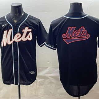Men's New York Mets Team Big Logo 2026 Fashion Replica Black Out Stitched Baseball Jersey