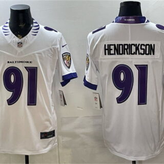 Men's Baltimore Ravens #91 Trey Hendrickson White 2026 F.U.S.E. Vapor Stitched Limited Football Jersey