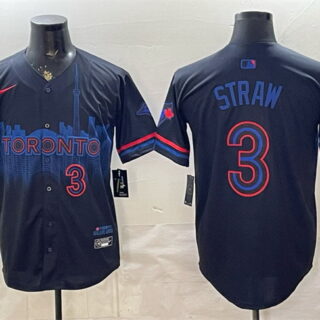 Men's Toronto Blue Jays #3 Myles Straw Navy 2024 City Connect Limited Stitched Baseball Jersey
