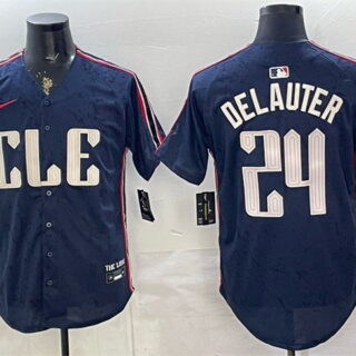 Men's Cleveland Guardians #24 Chase DeLauter Navy 2024 City Connect Limited Stitched Baseball Jersey