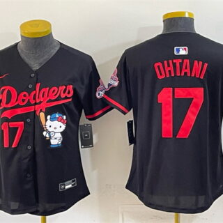 Youth Los Angeles Dodgers #17 Shohei Ohtani Black Hello Kitty Night 2025 World Series Champions Patch Stitched Baseball Jersey