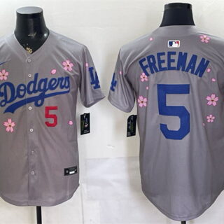Men's Los Angeles Dodgers #5 Freddie Freeman Grey 2025 Tokyo Series Limited Stitched Baseball Jersey