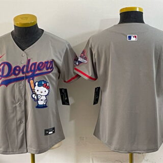 Women's Los Angeles Dodgers Blank Grey Hello Kitty Night 2025 World Series Champions Patch Stitched Baseball Jersey(Run Small)