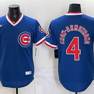 Men's Chicago Cubs #4 Pete Crow-Armstrong Royal 150th Anniversary Throwback Vapor Limited Stitched Baseball Jersey