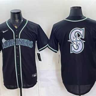 Men's Seattle Mariners Team Big Logo 2026 Fashion Replica Black Out Stitched Baseball Jersey