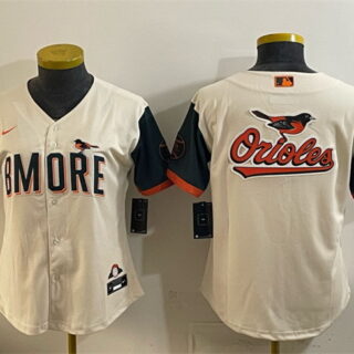 Women's Baltimore Orioles Team Big Logo Natural 2026 City Connect Stadium Stitched Baseball Jersey(Run Small) 001