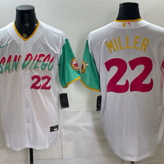 Men's San Diego Padres #22 Mason Miller 2022 White City Connect Cool Base Stitched Baseball Jersey
