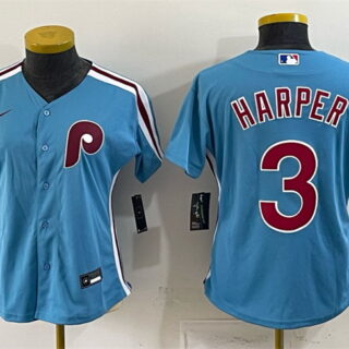 Women's Philadelphia Phillies #3 Bryce Harper Blue Stitched Baseball Jersey(Run Small)