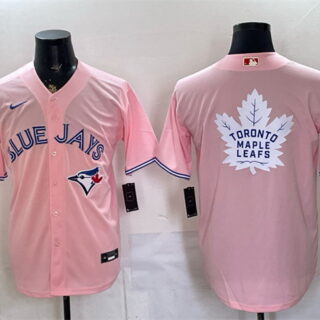 Men's Toronto Blue Jays & Leafs With White Leafs Logo Pink 50 Seasons Patch Stitched Baseball Jersey