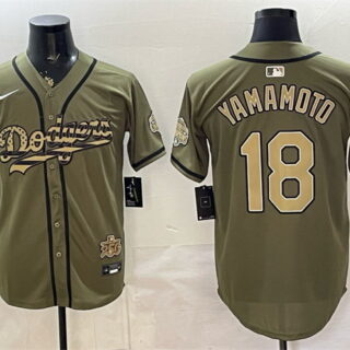 Men's Los Angeles Dodgers #18 Yoshinobu Yamamoto Olive 2026 Armed Forces Day Stitched Baseball Jersey