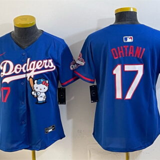 Women's Los Angeles Dodgers #17 Shohei Ohtani Royal Hello Kitty Night 2025 World Series Champions Patch Stitched Baseball Jersey(Run Small)