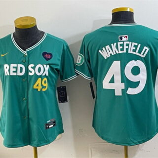 Women's Boston Red Sox #49 Tim Wakefield Memorial Patch Green 2025 City Connect Limited Stitched Baseball Jersey(Run Small)