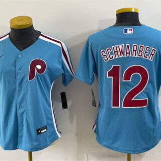 Women's Philadelphia Phillies #12 Kyle Schwarber Blue Stitched Baseball Jersey(Run Small)