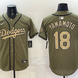 Men's Los Angeles Dodgers #18 Yoshinobu Yamamoto Olive 2026 Armed Forces Day Stitched Baseball Jerseys