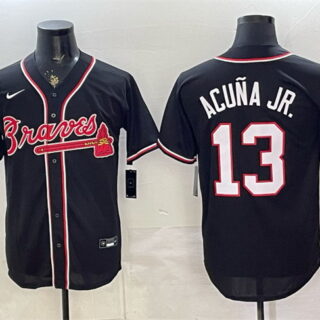 Men's Atlanta Braves #13 Ronald Acuna Jr. 2026 Fashion Replica Black Out Stitched Baseball Jersey