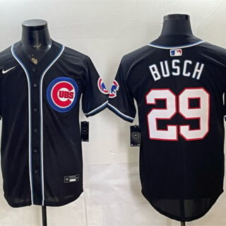 Men's Chicago Cubs #29 Michael Busch 150th Anniversary Black Out Style Vapor Premier Limited Stitched Baseball Jersey