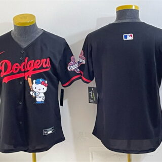 Women's Los Angeles Dodgers Blank Black Hello Kitty Night 2025 World Series Champions Patch Stitched Baseball Jersey(Run Small)
